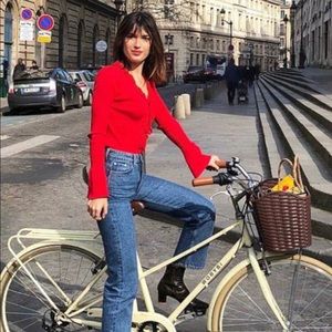 Rouje Tie front sweater, red size 36